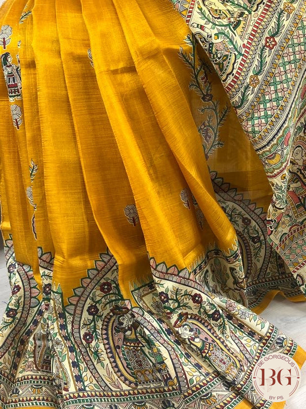 Silk Madhubani Printed saree color - mustard