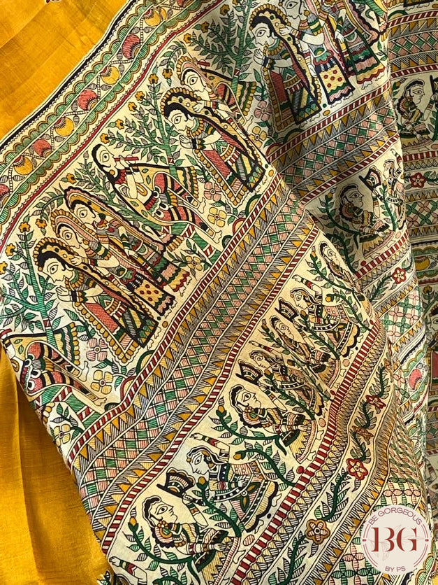 Silk Madhubani Printed saree color - mustard