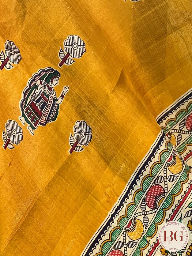 Silk Madhubani Printed saree color - mustard