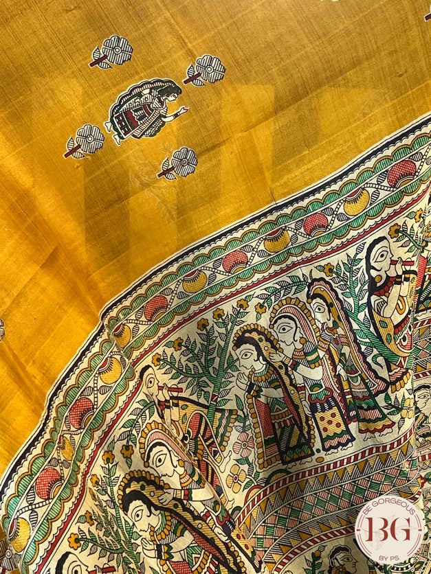 Silk Madhubani Printed saree color - mustard