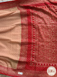 Banarasi Handwoven Khaddi Georgette Saree with Golden & Antique Zari allover and silkmark certificate - Peach