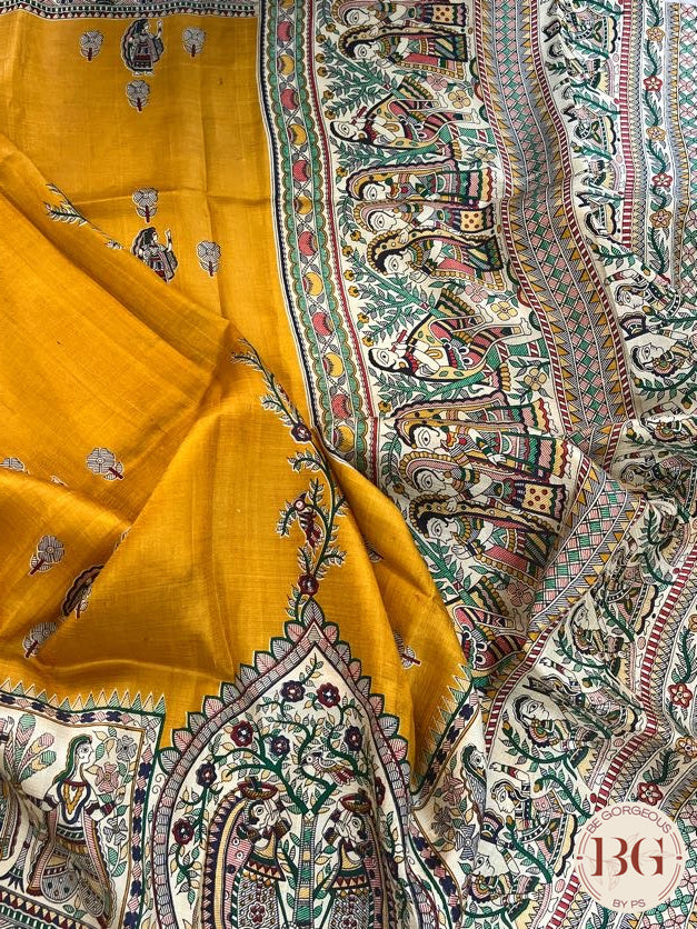 Silk Madhubani Printed saree color - mustard