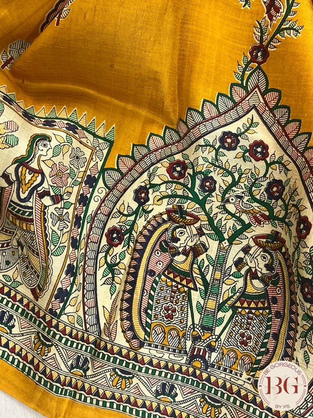 Silk Madhubani Printed saree color - mustard