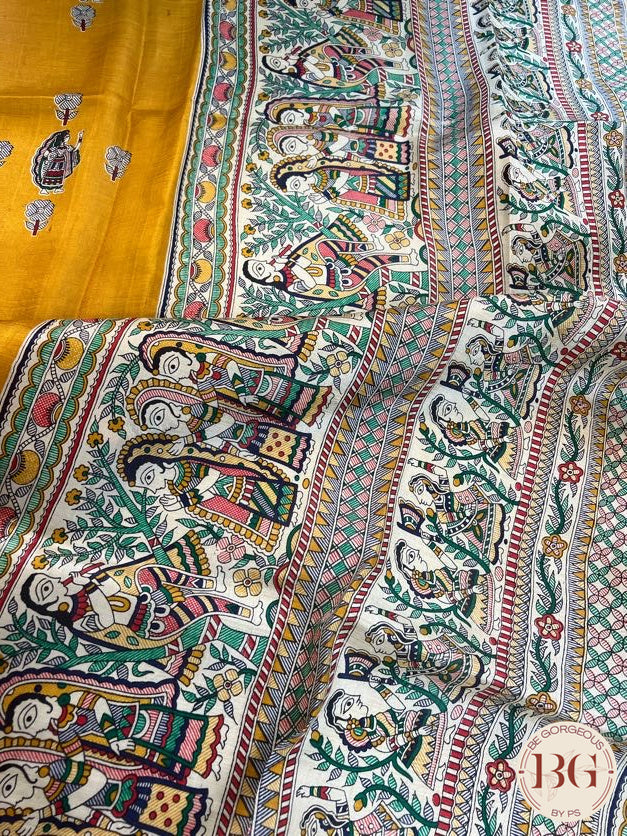 Silk Madhubani Printed saree color - mustard