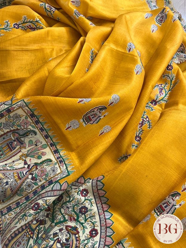 Silk Madhubani Printed saree color - mustard