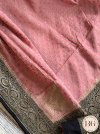 Banarasi Handwoven Khaddi Georgette Saree with Golden & Antique Zari allover and silkmark certificate - Pink