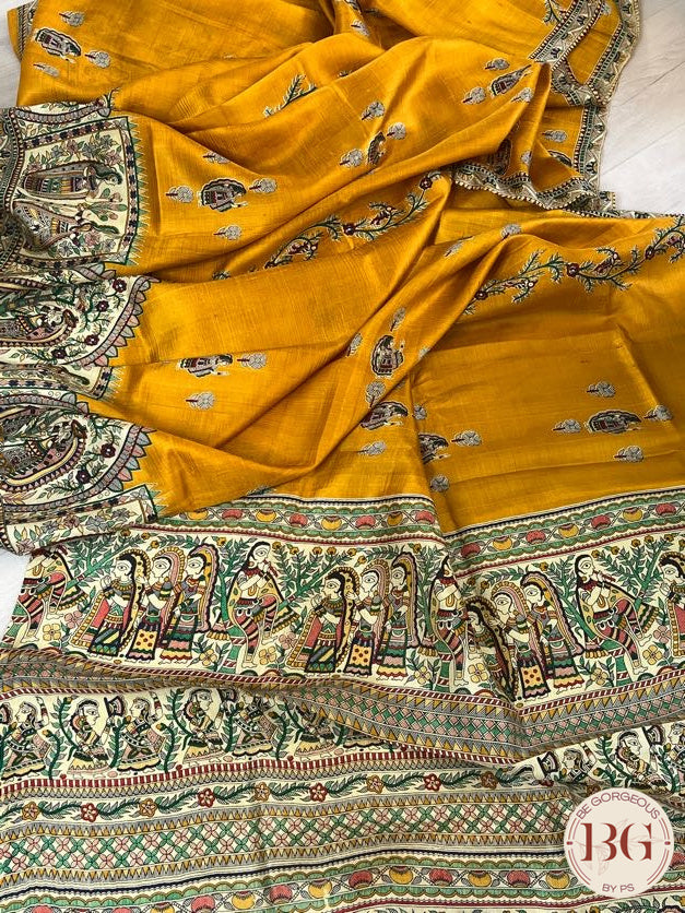 Silk Madhubani Printed saree color - mustard