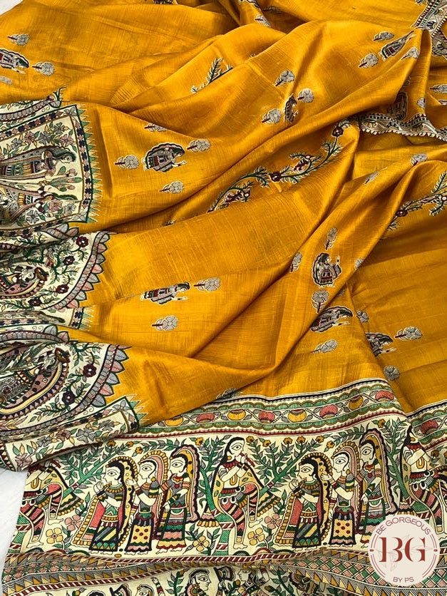 Silk Madhubani Printed saree color - mustard