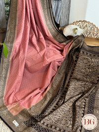 Banarasi Handwoven Khaddi Georgette Saree with Golden & Antique Zari allover and silkmark certificate - Pink