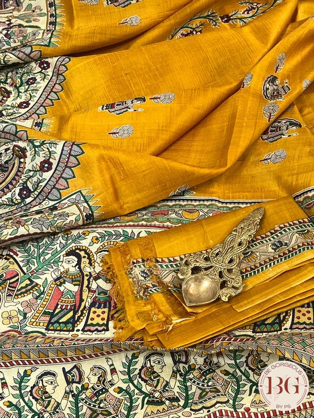 Silk Madhubani Printed saree color - mustard