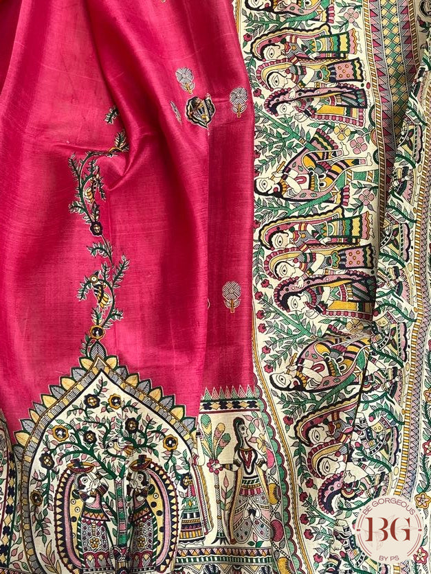 Silk Madhubani Printed saree color - pink