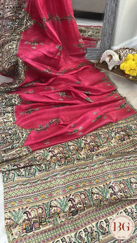 Silk Madhubani Printed saree color - pink