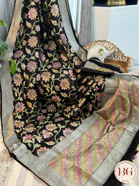 Banarasi Handloon Khaddi Georgette Water Zari Weaved Saree With Handbrush Dyeing and Silkmark Certified - Black
