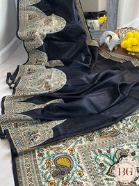 Silk Madhubani Printed saree color - black
