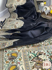 Silk Madhubani Printed saree color - black