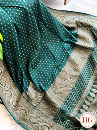 Banarasi Handwoven Khaddi Georgette Saree with Golden & Antique Zari allover and silkmark certificate - Green