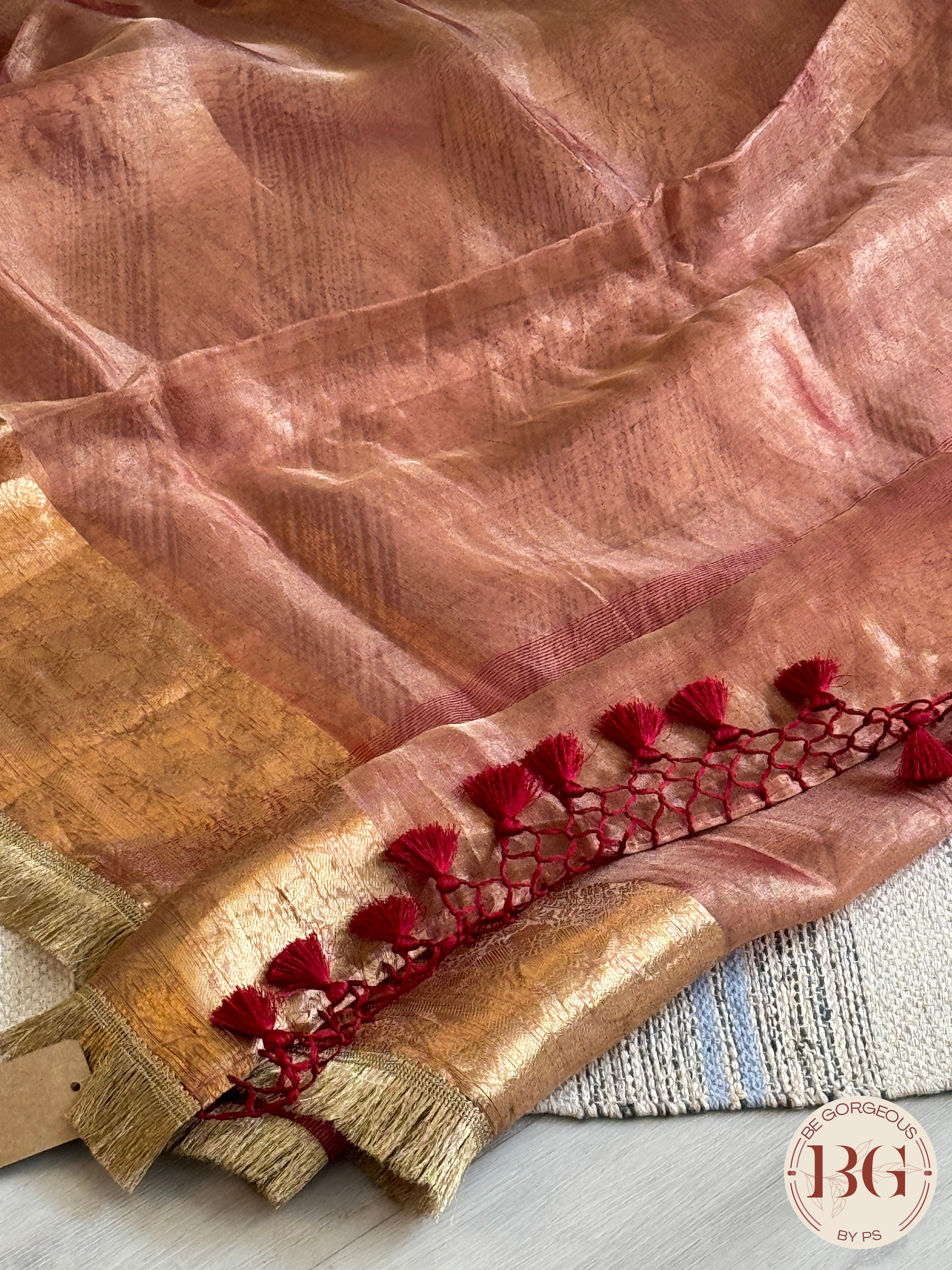 Banarasi Tissue silk saree with lace and silkmark certificate - peach