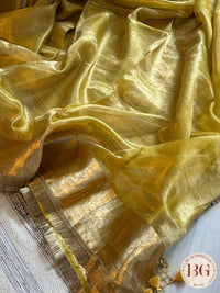 Banarasi Tissue silk saree with lace and silkmark certified - yellowish green