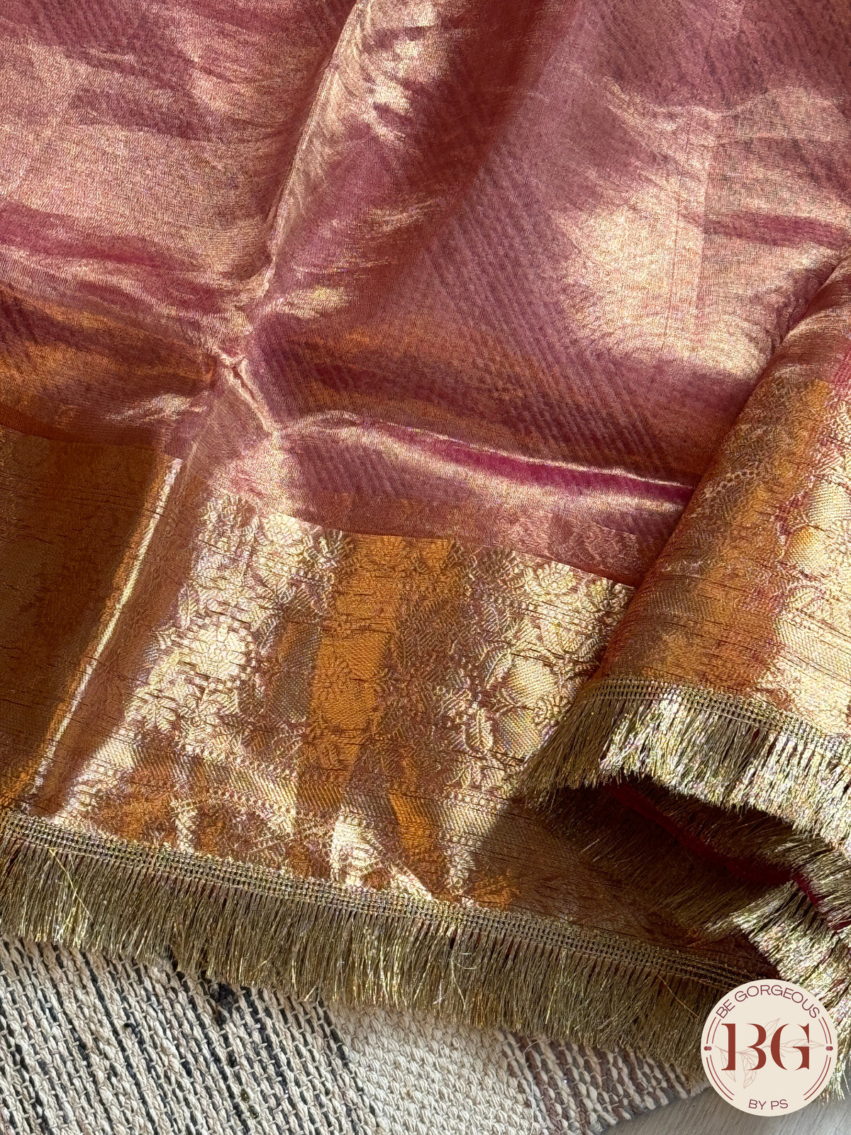 Banarasi Tissue silk saree with lace and silkmark certificate - pink