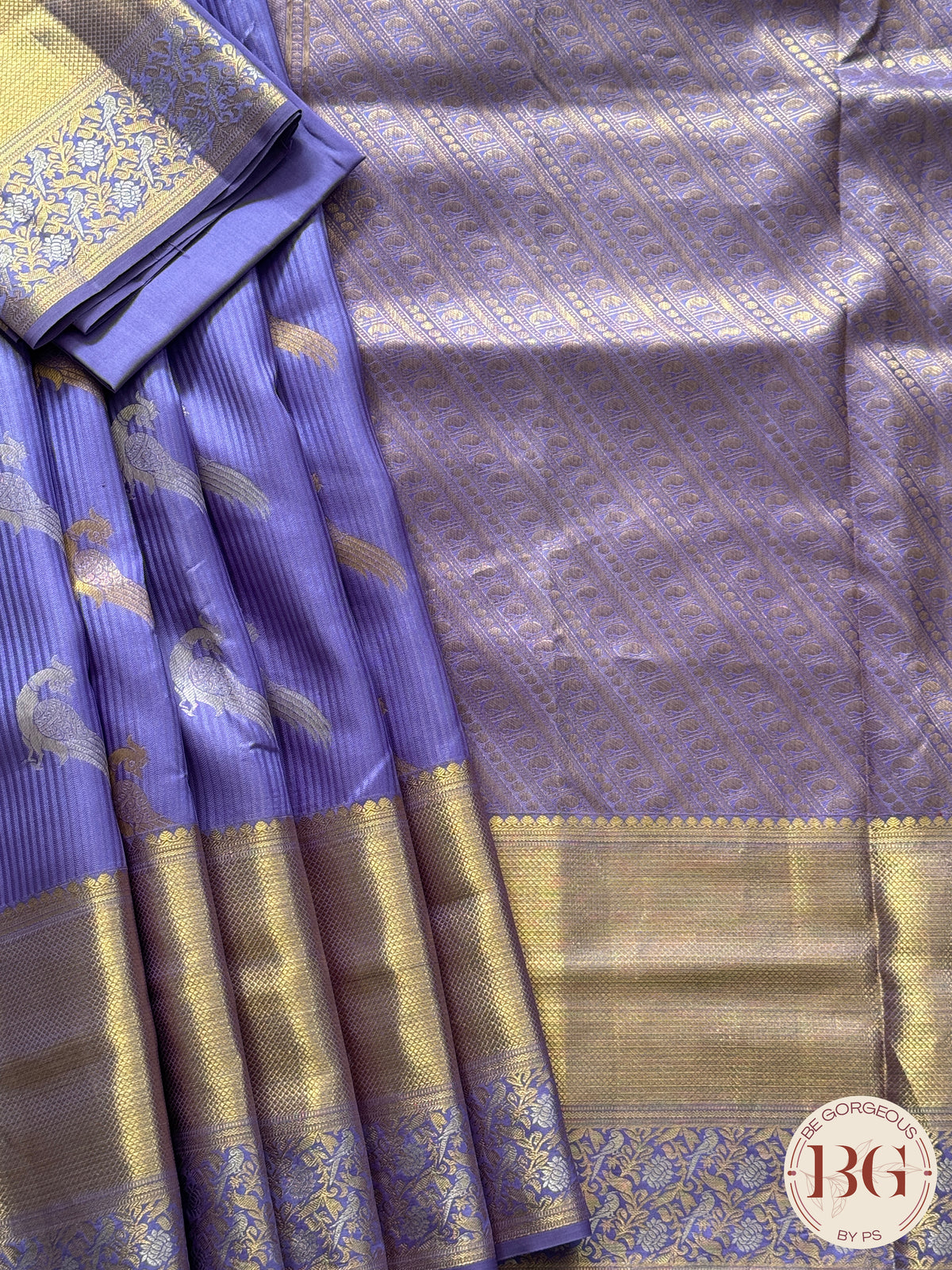 Kanjeevaram pure silk handloom saree with peacocks - purple