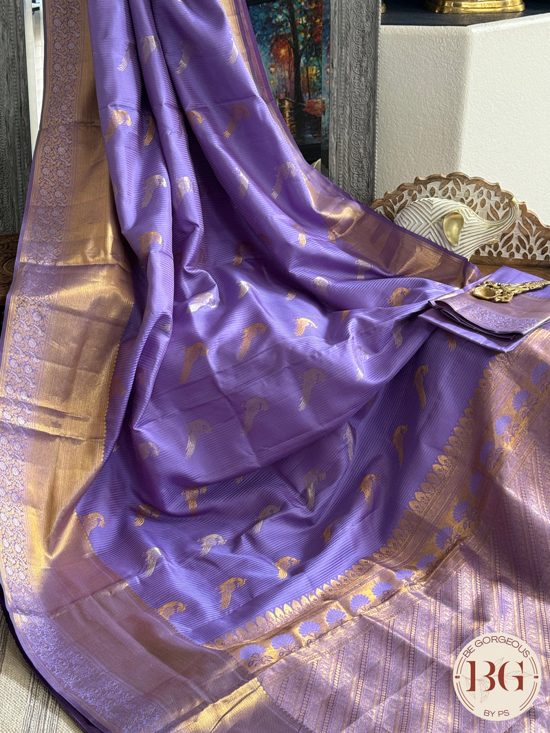 Kanjeevaram pure silk handloom saree with peacocks - purple