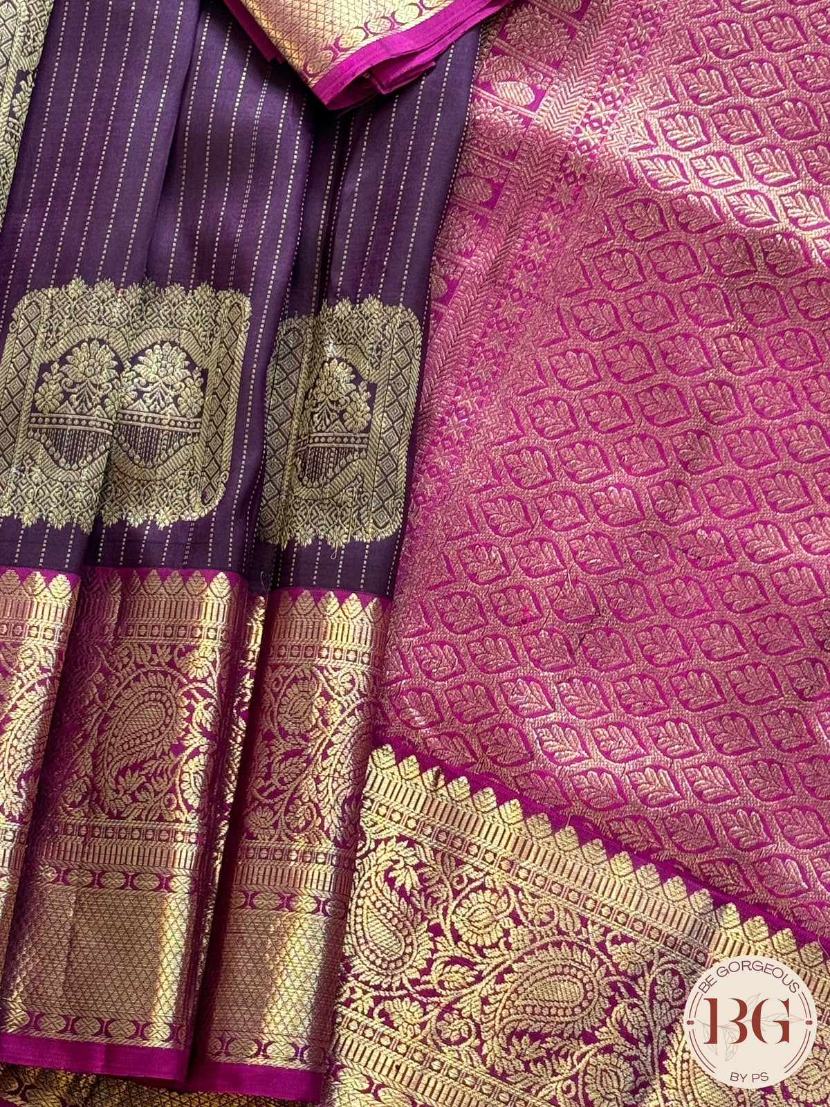 Kanjeevaram pure silk handloom saree with stripes pattern & Aanpakshi motifs - coffee brown