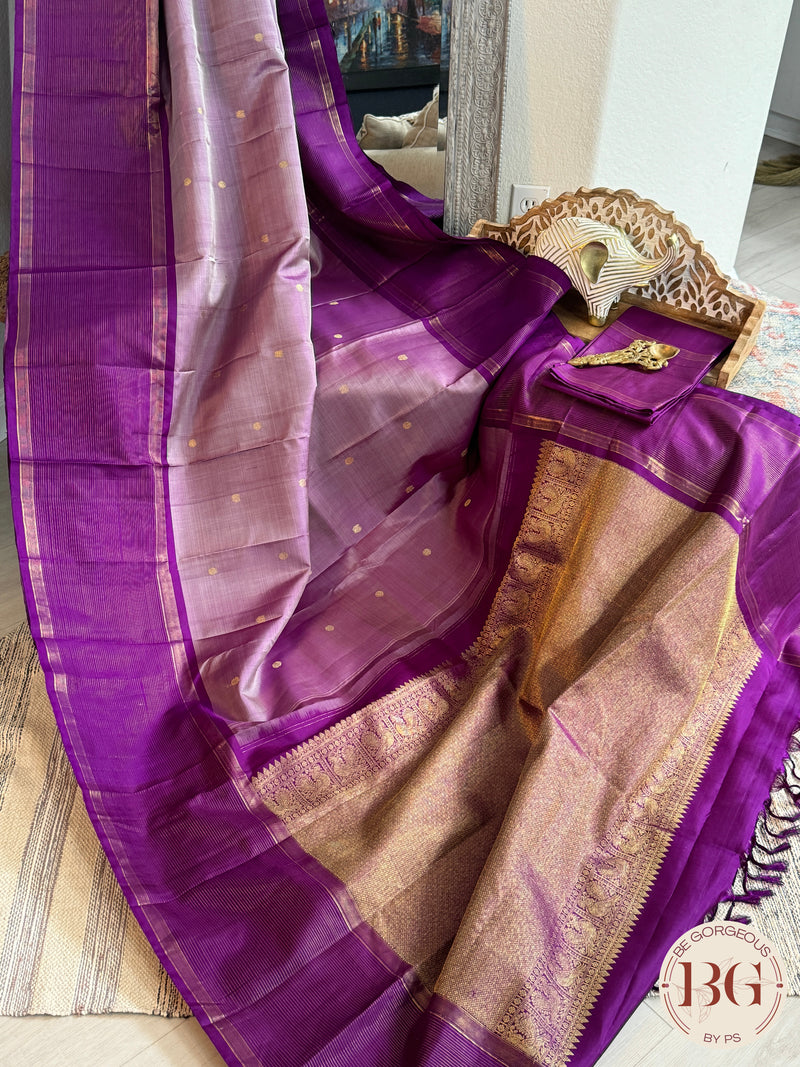 Kanjeevaram pure silk handloom saree with buttas - purple dark purple