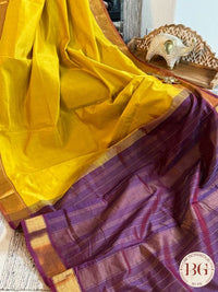 Kanjeevaram silk cotton handloom saree - Mustard Purple