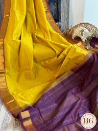 Kanjeevaram silk cotton handloom saree - Mustard Purple