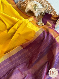 Kanjeevaram silk cotton handloom saree - Mustard Purple