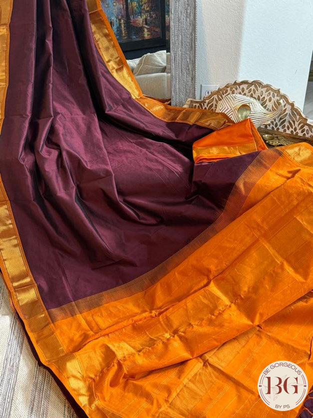 Kanjeevaram silk cotton handloom saree - Maroon Orange