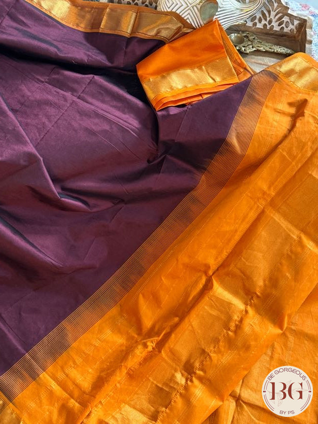 Kanjeevaram silk cotton handloom saree - Maroon Orange