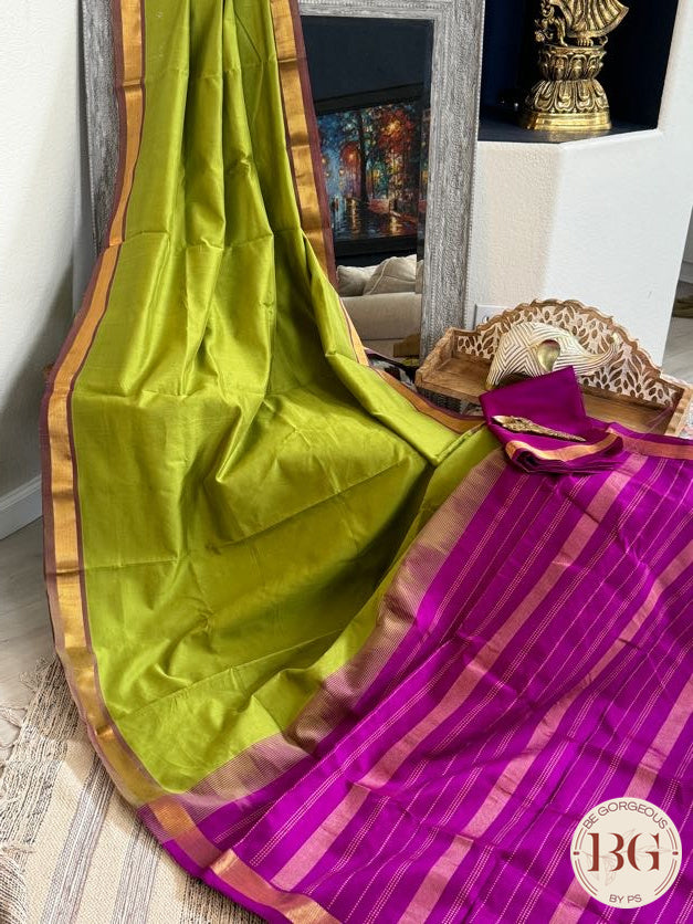 Kanjeevaram silk cotton handloom saree - Green Pink