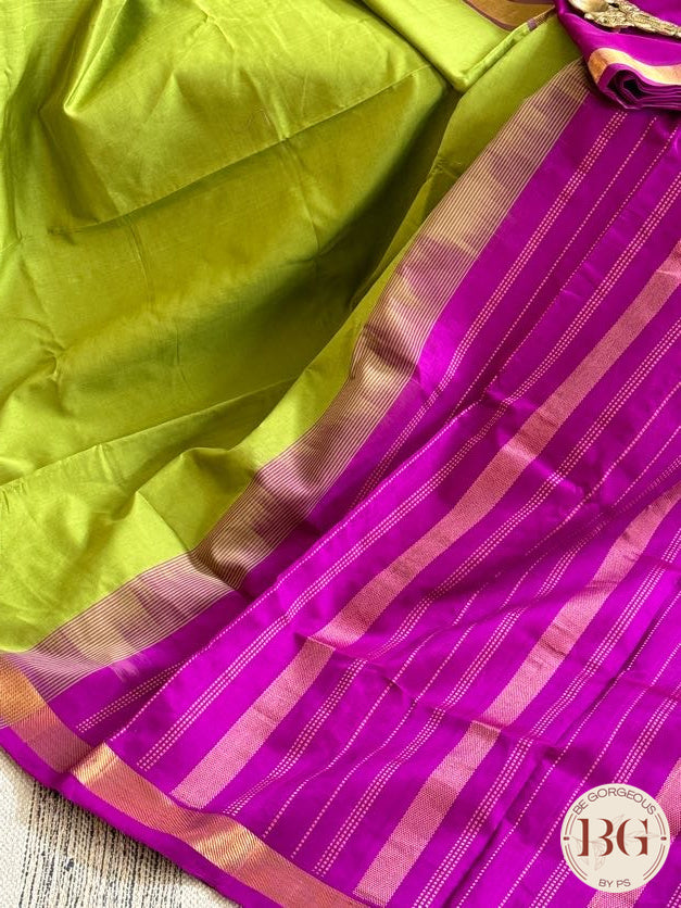 Kanjeevaram silk cotton handloom saree - Green Pink