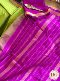 Kanjeevaram silk cotton handloom saree - Green Pink