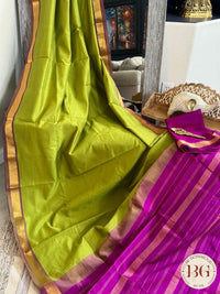 Kanjeevaram silk cotton handloom saree - Green Pink