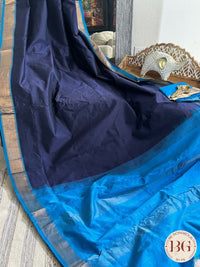 Kanjeevaram silk cotton handloom saree - Navy Blue Sky Blue