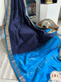 Kanjeevaram silk cotton handloom saree - Navy Blue Sky Blue