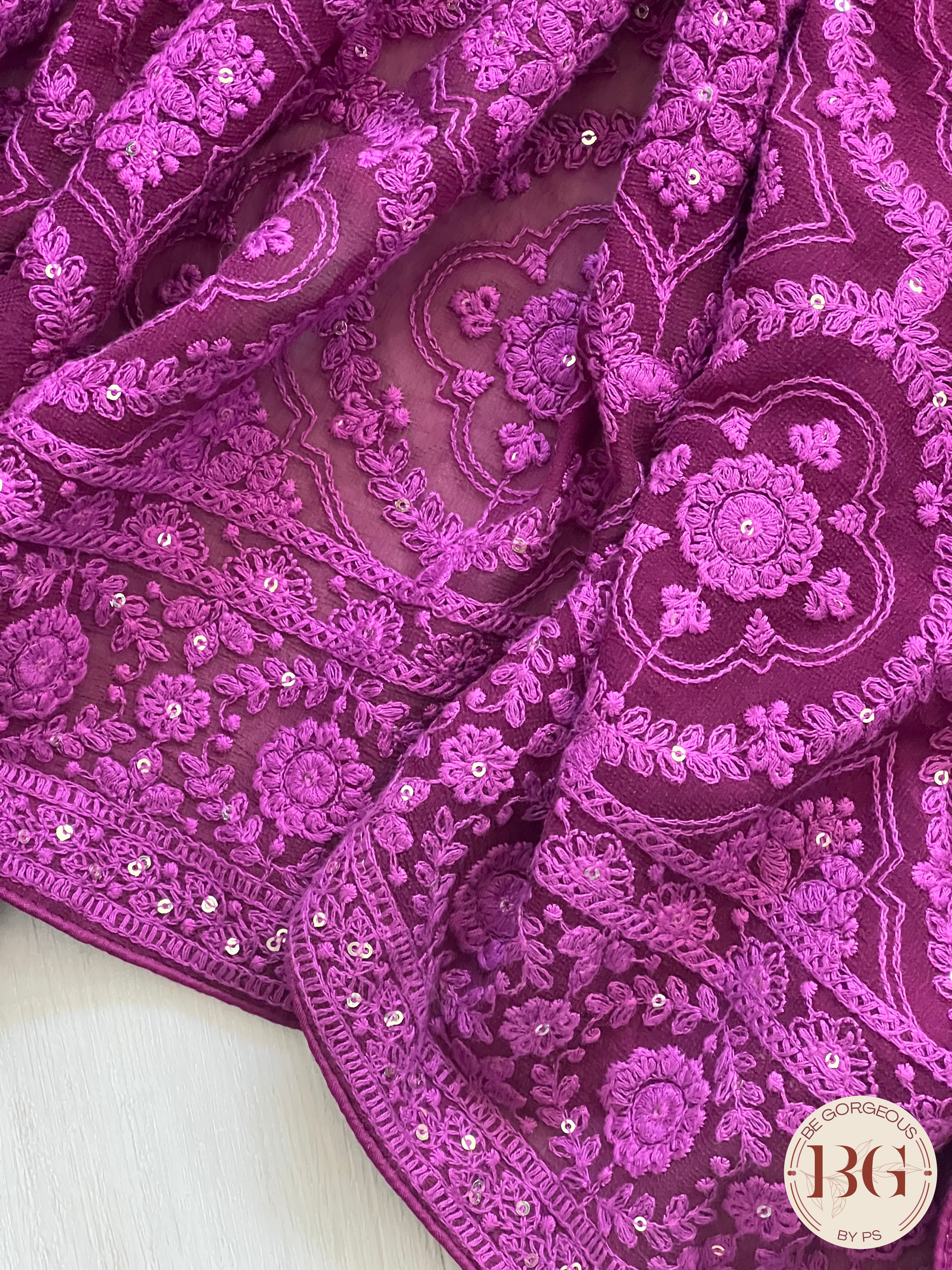 Chikankari on gerogette with sequin - Megenta Purple