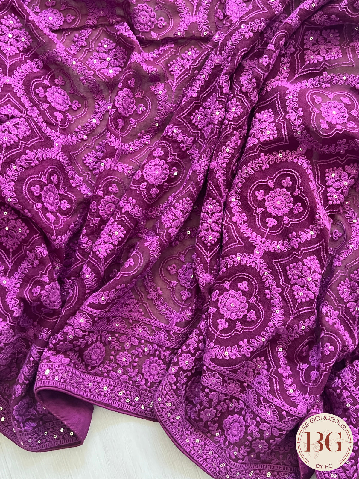 Chikankari on gerogette with sequin - Megenta Purple