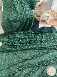 Chikankari on gerogette with sequin - Bottle Green