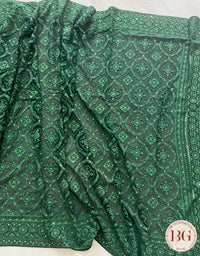 Chikankari on gerogette with sequin - Bottle Green