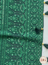 Chikankari on gerogette with sequin - Bottle Green