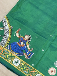 Pattachitra Pure silk handpainted saree - Bottle Green