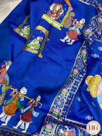 Pattachitra Pure silk handpainted saree - Blue