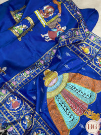 Pattachitra Pure silk handpainted saree - Blue