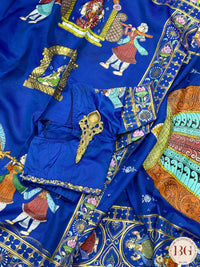 Pattachitra Pure silk handpainted saree - Blue