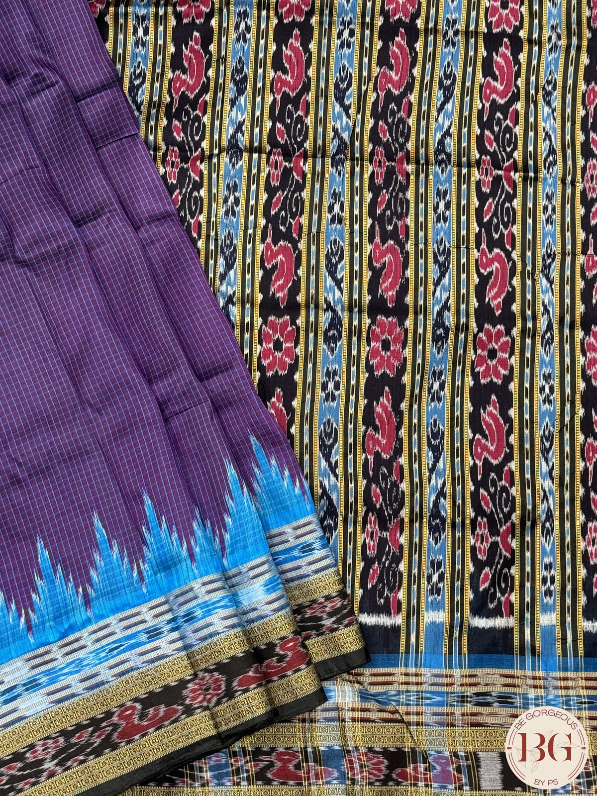 Khadua Sachipar Silk handloom odisha pure silk saree - Purple Black