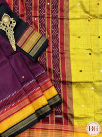 Khandua Silk Kathiphera designed pure silk handloom odisha saree - Purple Mustard