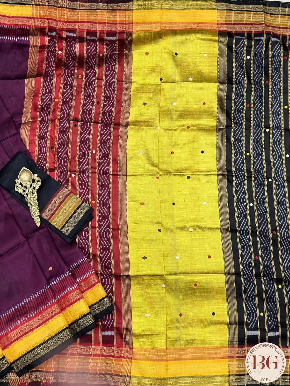 Khandua Silk Kathiphera designed pure silk handloom odisha saree - Purple Mustard